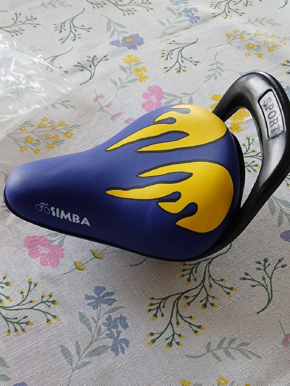 Kids Bike Seat - Blue with Yellow Flame Design